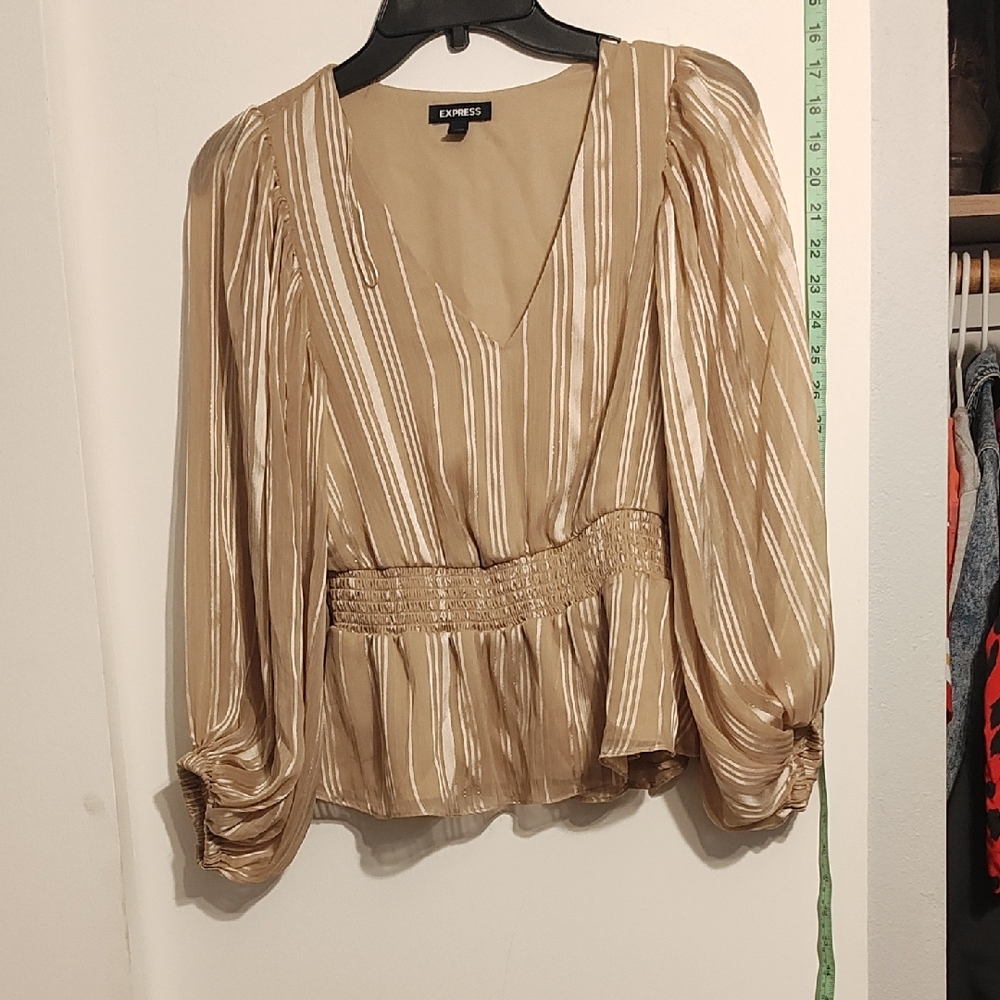 Express Women's Beige Striped Blouse